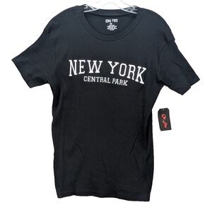 On Fire Women's Plus 2X Ribbed T-Shirt New York‎ Central Park Cotton Black NWT